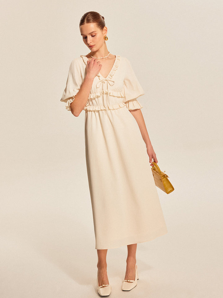 Robe à volants à cordon de serrage