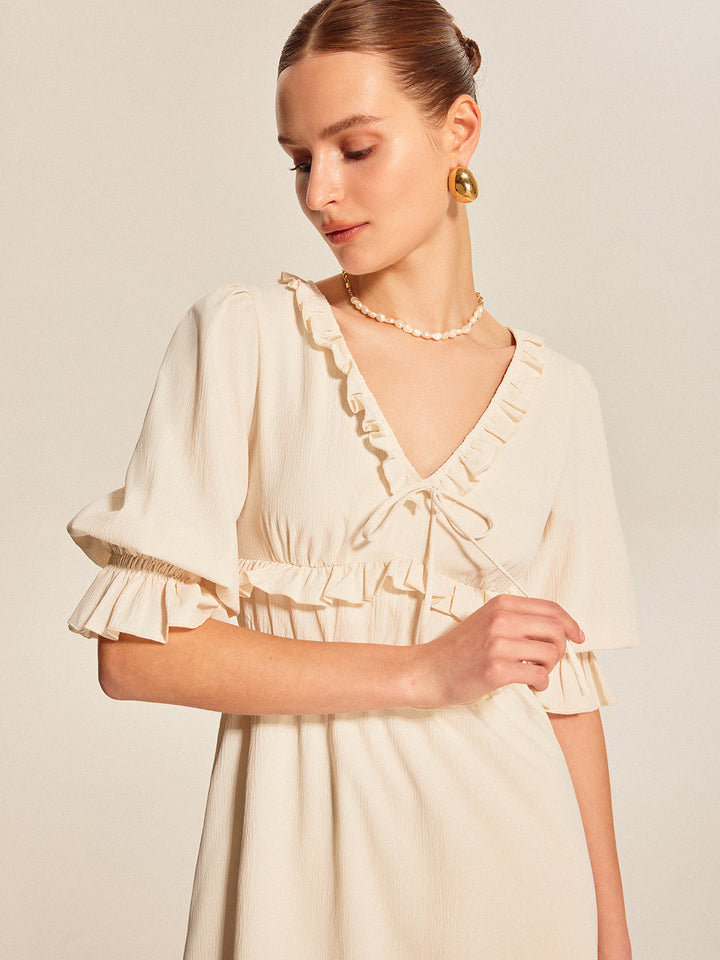 Robe à volants à cordon de serrage