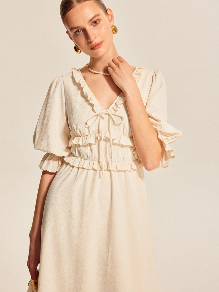 Robe à volants à cordon de serrage