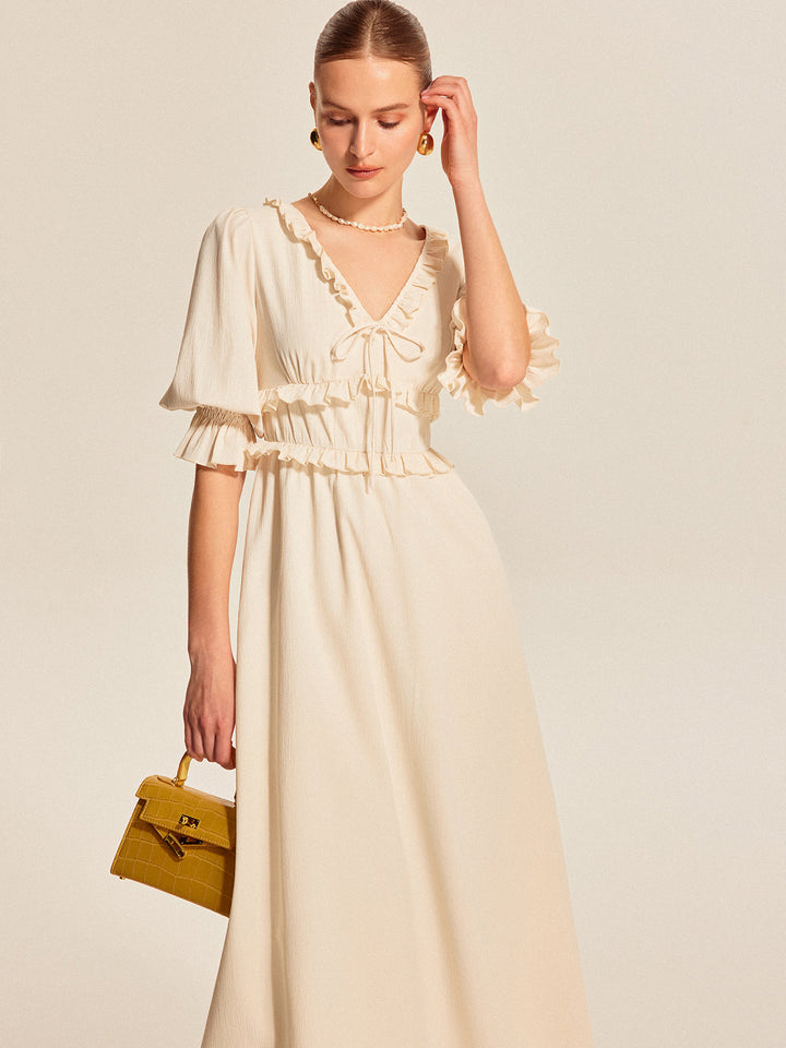 Robe à volants à cordon de serrage