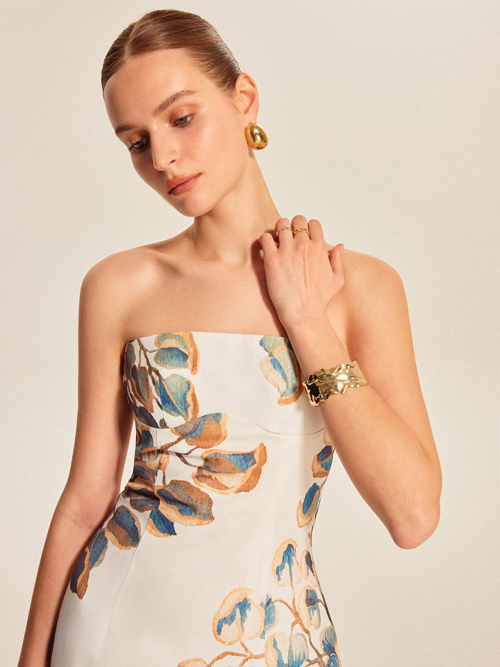 Robe Longue Sans Bretelles à Imprimé Floral