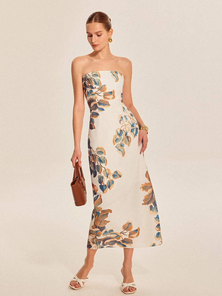 Robe Longue Sans Bretelles à Imprimé Floral