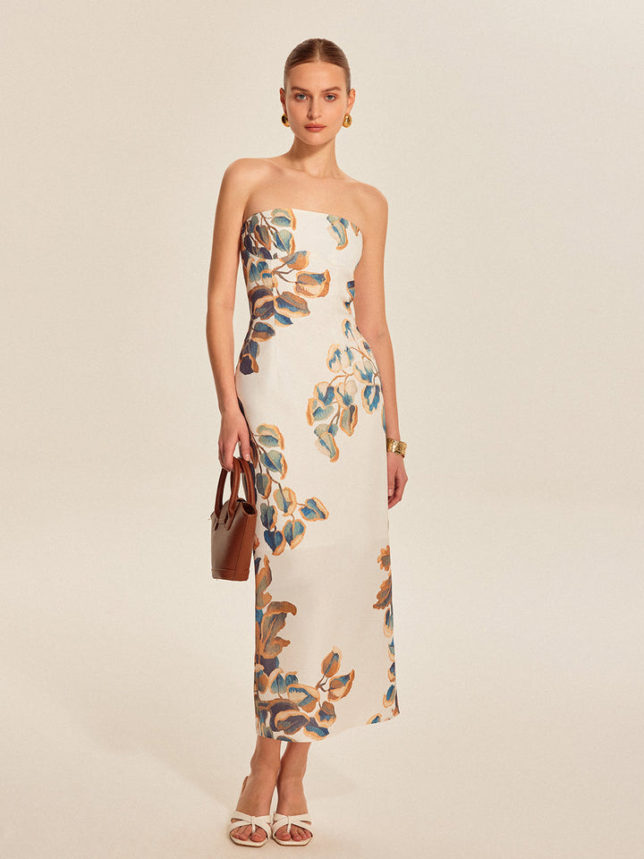 Robe Longue Sans Bretelles à Imprimé Floral