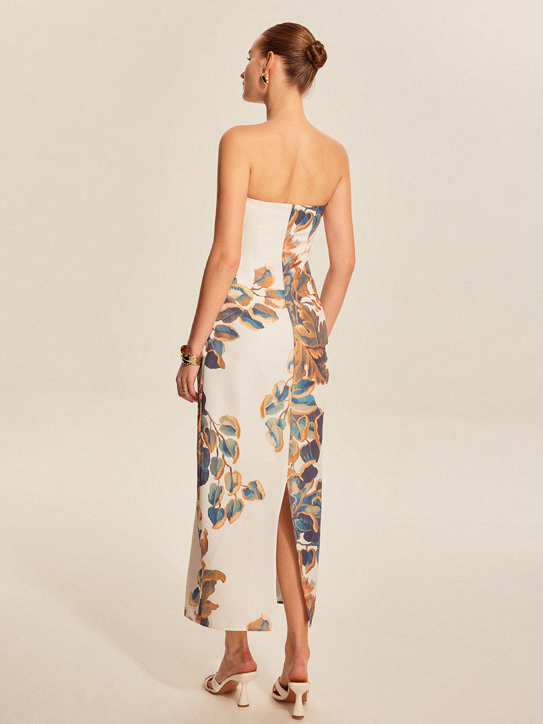 Robe Longue Sans Bretelles à Imprimé Floral