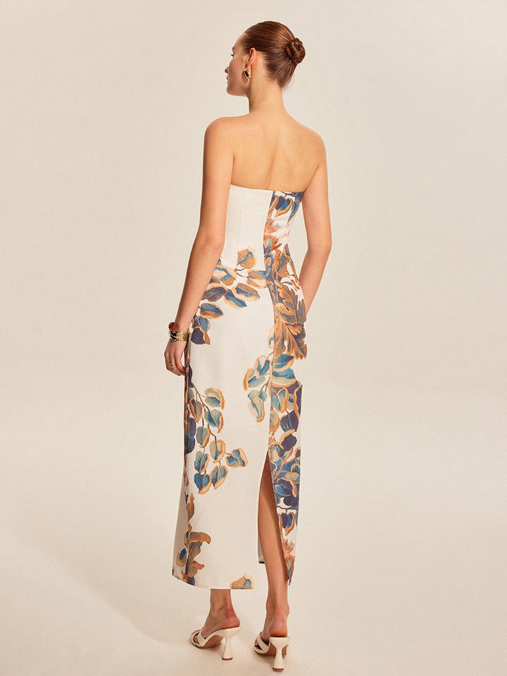 Robe Longue Sans Bretelles à Imprimé Floral
