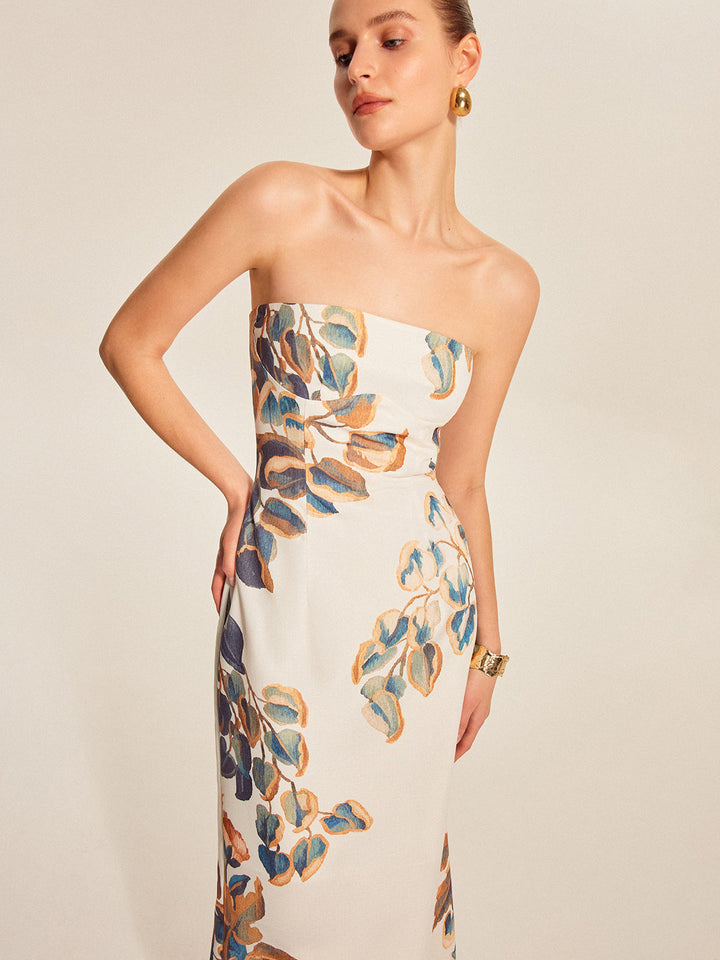 Robe Longue Sans Bretelles à Imprimé Floral