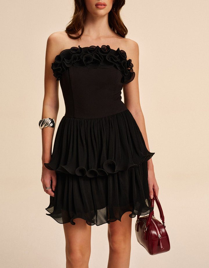 Robe bustier à fleurs volantée