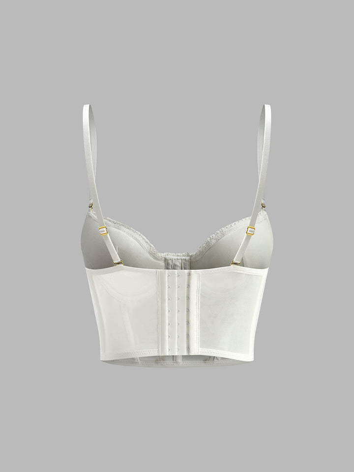 Top Corset Court en Dentelle Floquée Semi-Transparente
