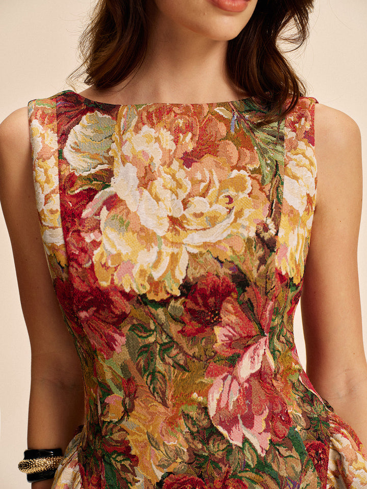 Robe Évasée Sans Dos Fleurie