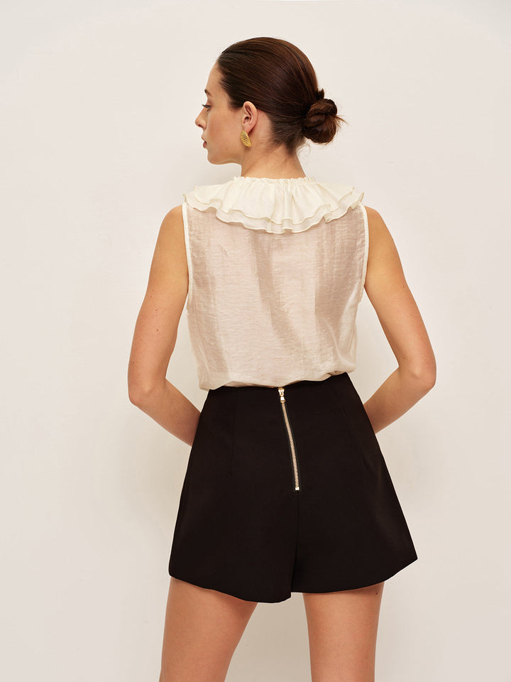 Shorts Boutonnée Taille Haute à Double Boutonnage