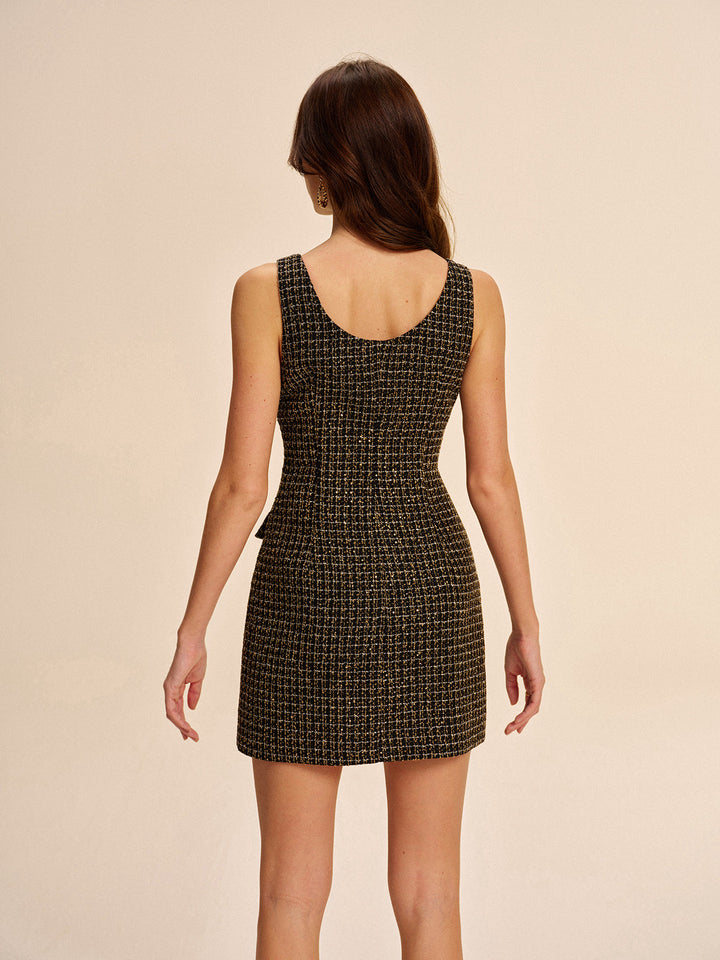 Robe sans manches boutonnée en tweed