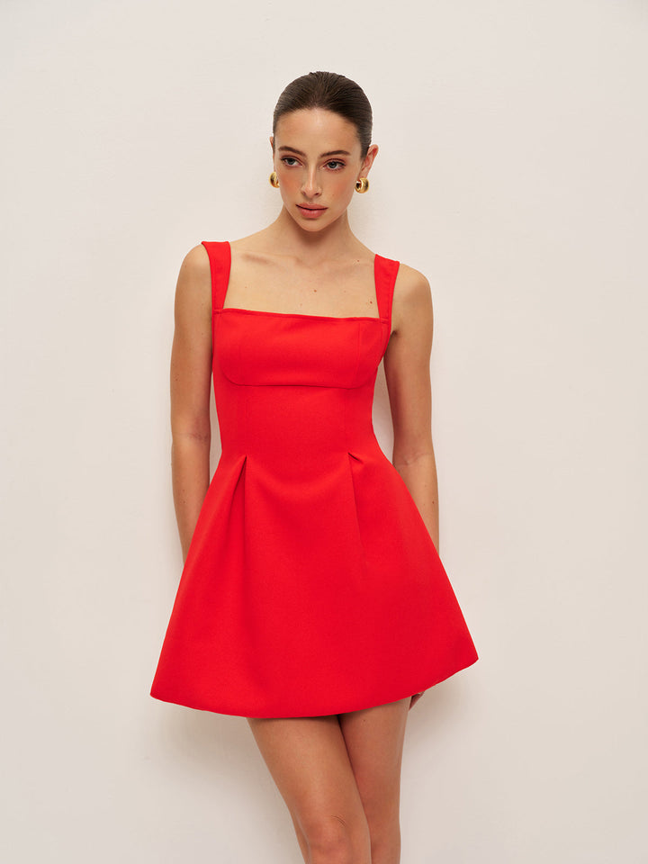 Robe à col carré dos nu avec détail nœud
