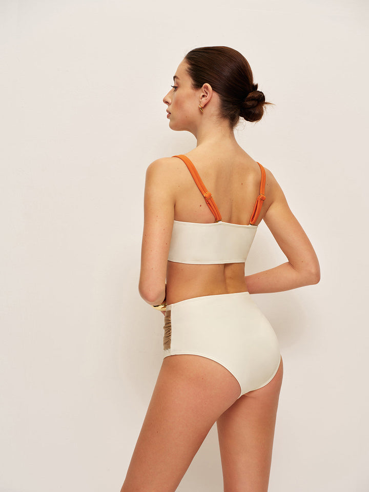 Ensemble Bikini Rétro Style Bloc de Couleur Orné