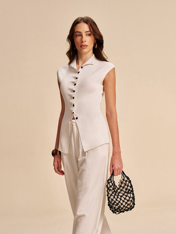 Cardigan sans manches à devant boutonné