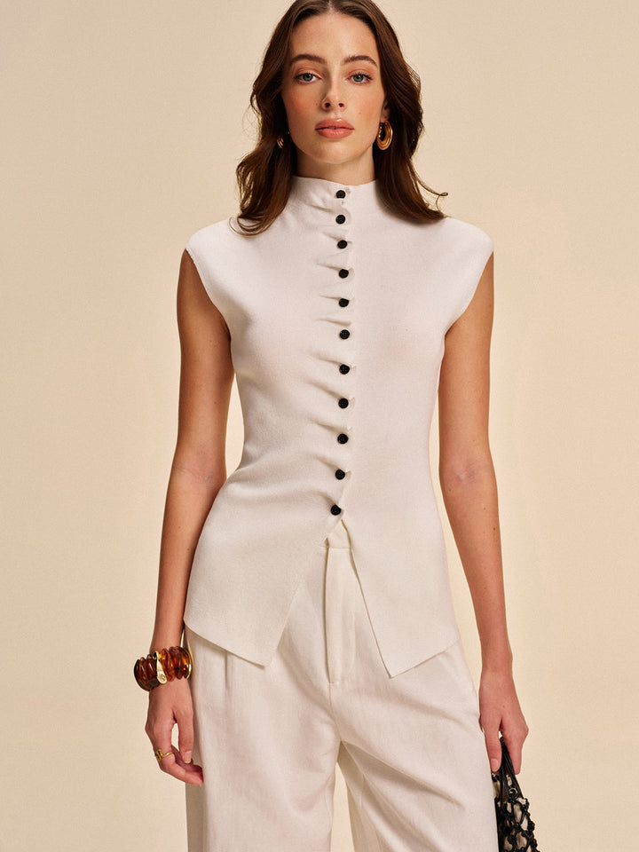 Cardigan sans manches à devant boutonné
