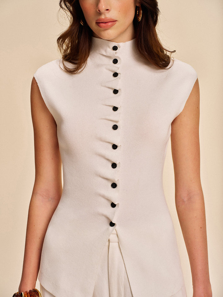 Cardigan sans manches à devant boutonné