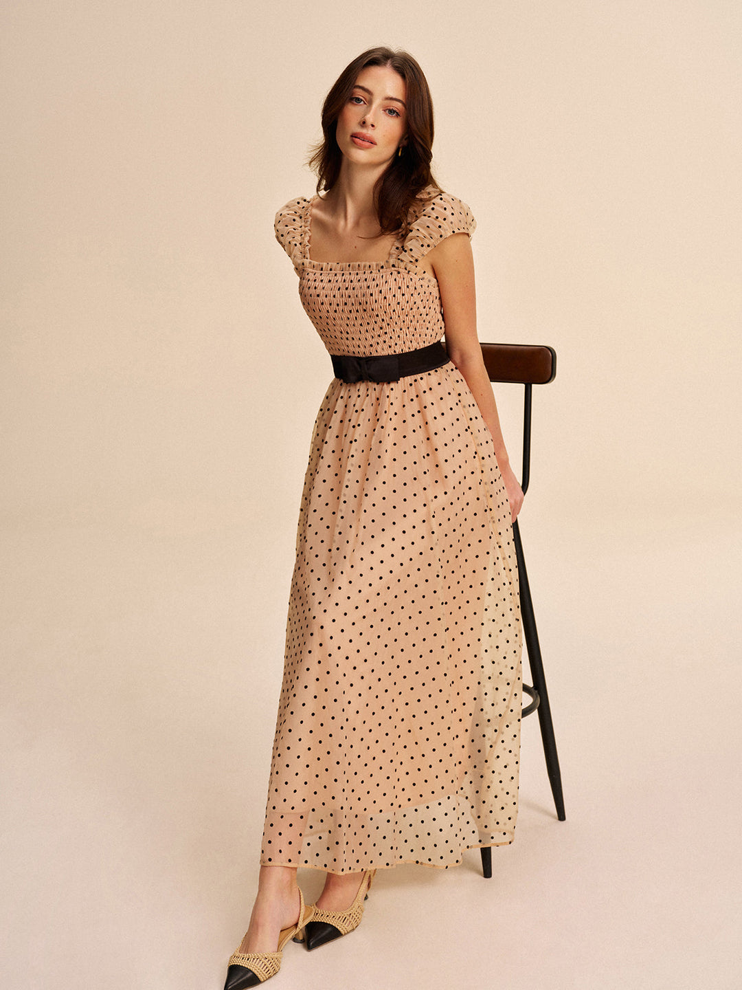 Robe à pois avec ceinture amovible