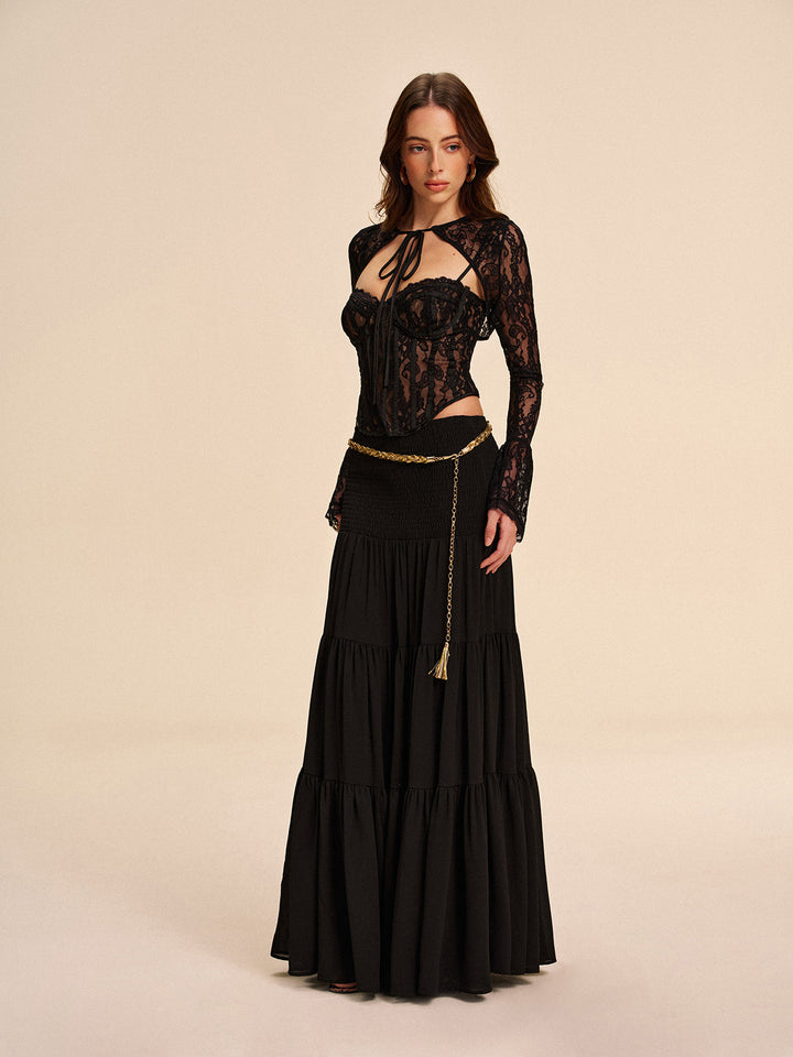 Jupe mi-transparente en mousseline sans ceinture
