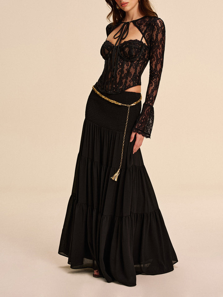 Jupe mi-transparente en mousseline sans ceinture