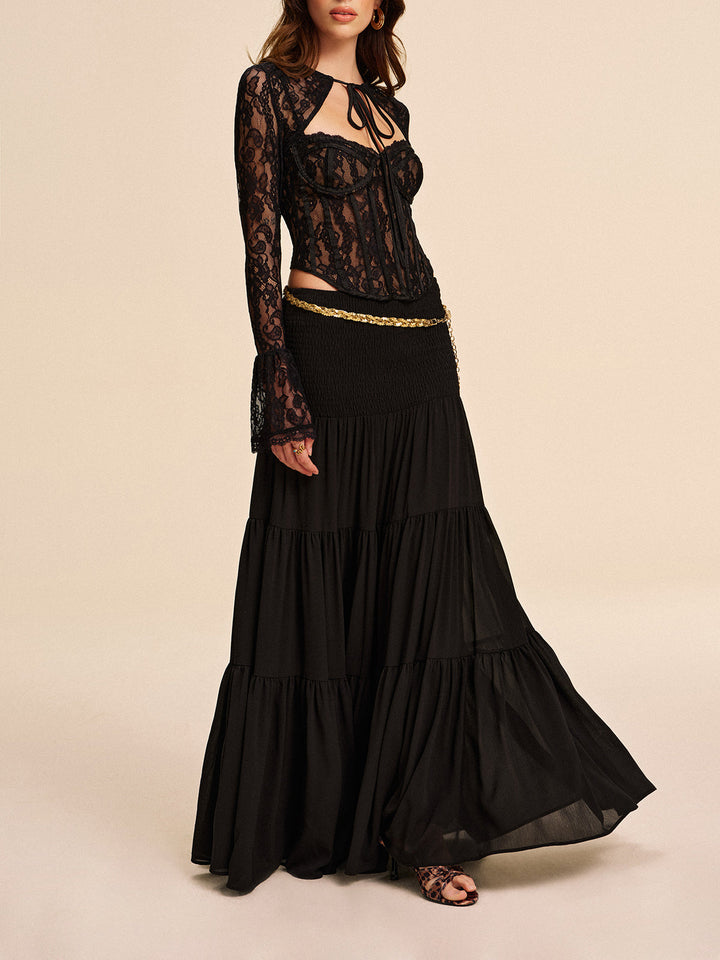 Jupe mi-transparente en mousseline sans ceinture