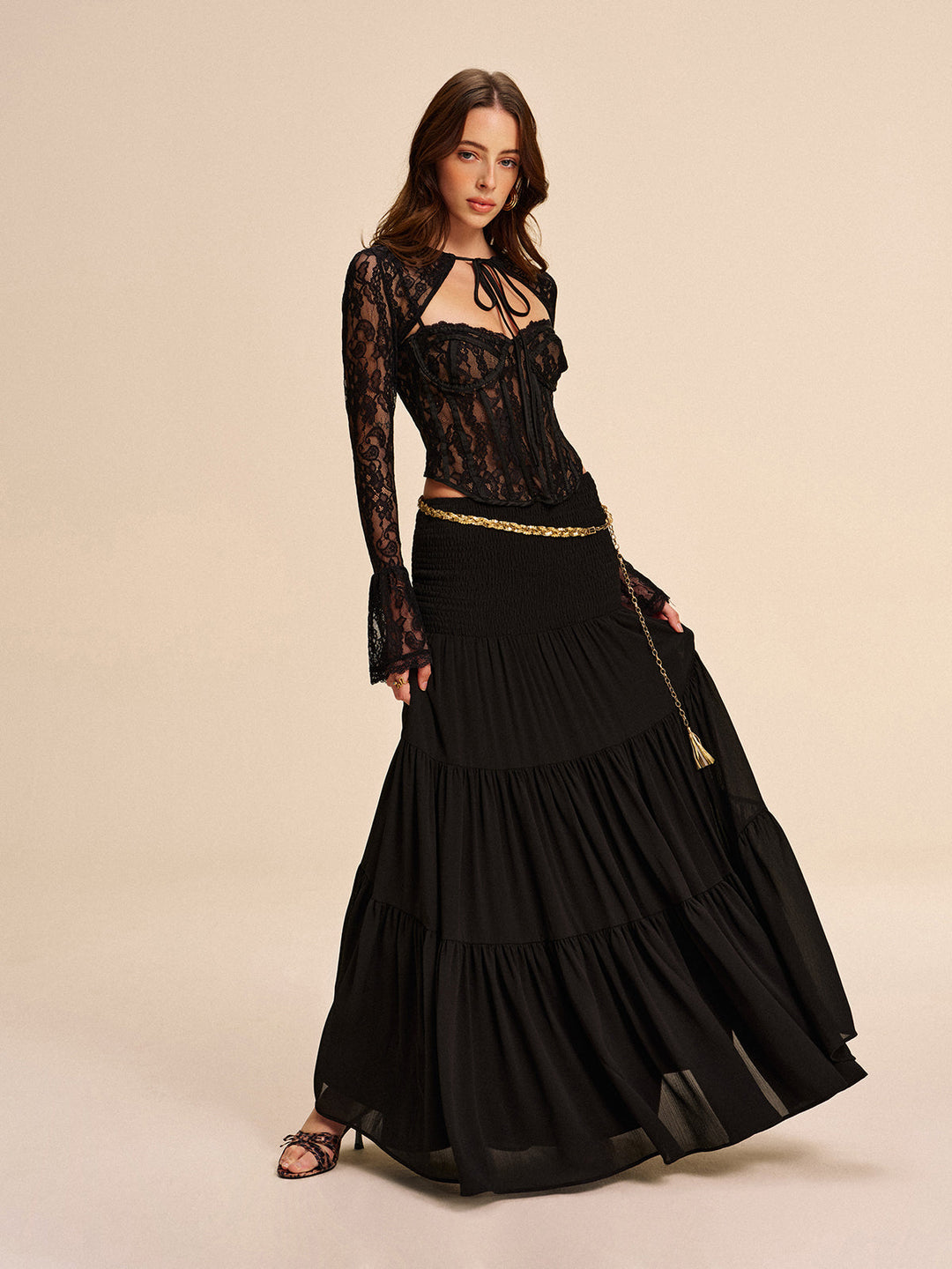 Jupe mi-transparente en mousseline sans ceinture