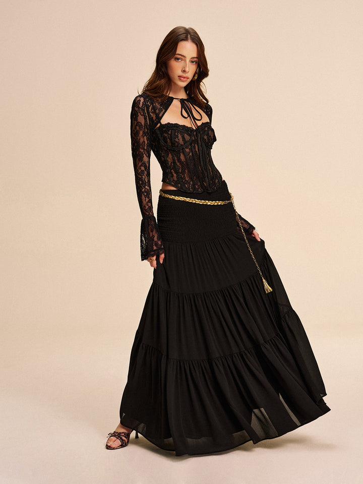 Jupe mi-transparente en mousseline sans ceinture