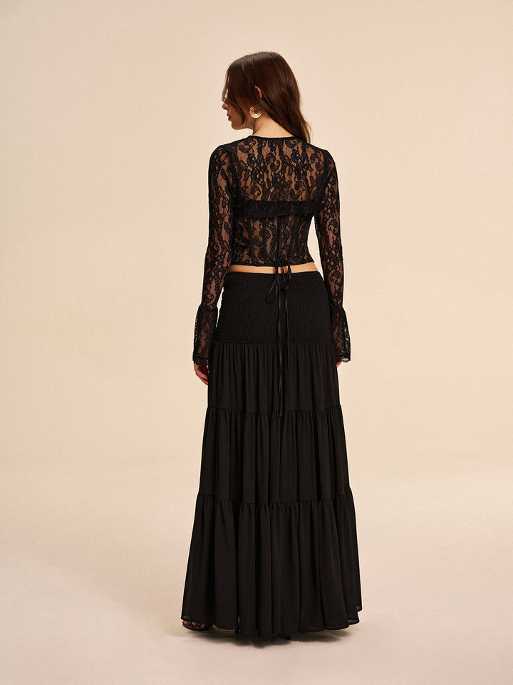 Jupe mi-transparente en mousseline sans ceinture