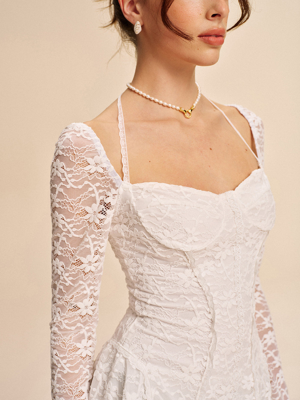 Robe Corset Dentelle Semi-Transparente à Bretelles