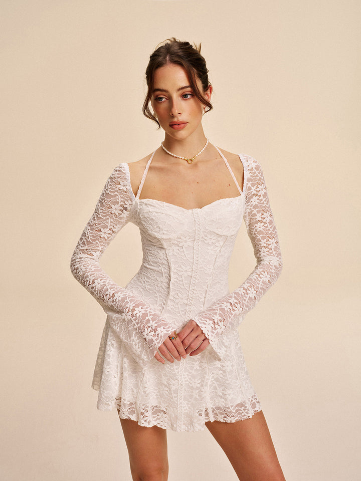 Robe Corset Dentelle Semi-Transparente à Bretelles