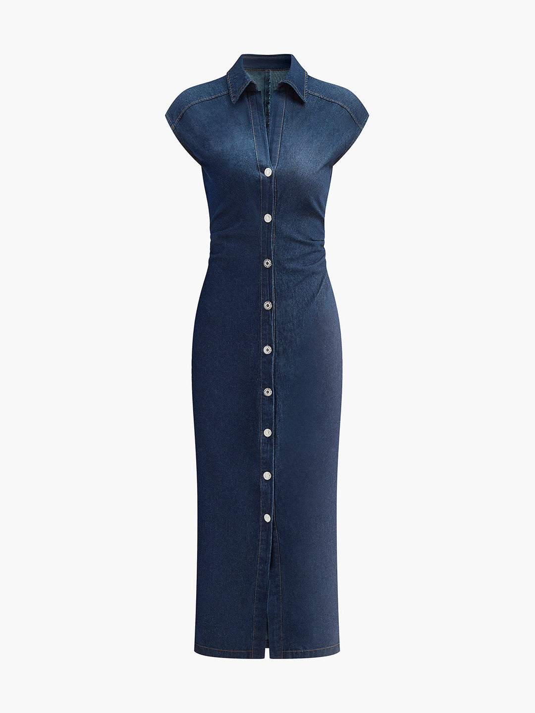 Robe en jean sans manches à col en V et boutonnée