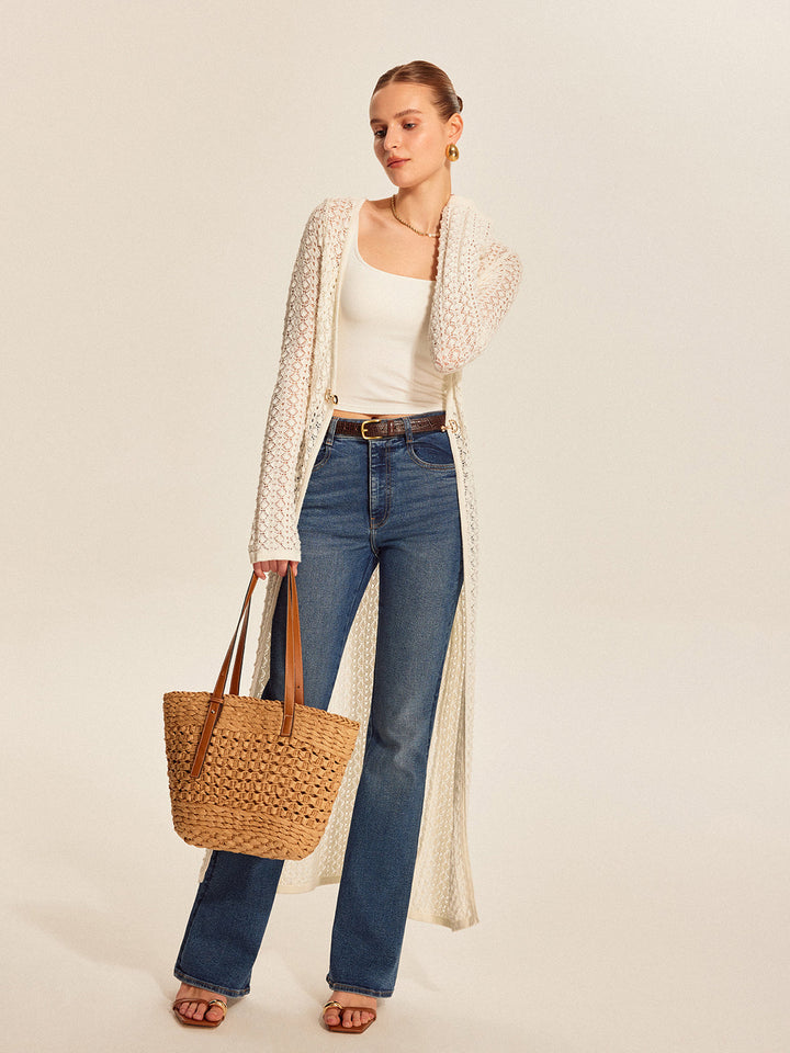 Cardigan en tricot de dentelle avec détails en métal