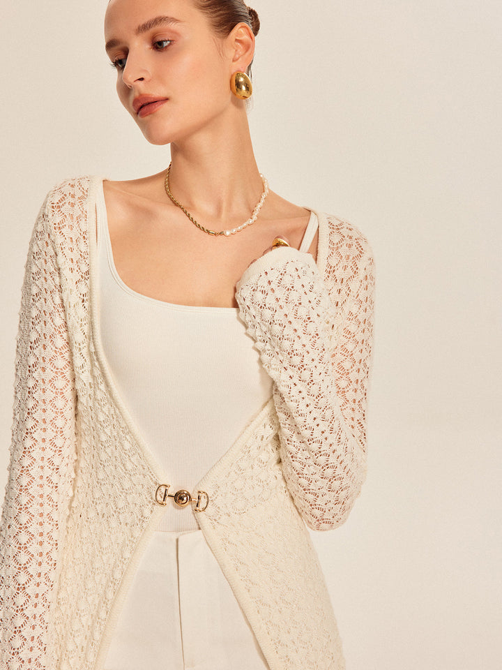 Cardigan en tricot de dentelle avec détails en métal