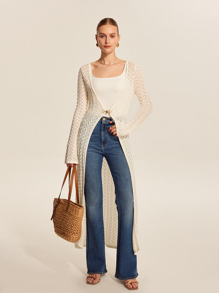 Cardigan en tricot de dentelle avec détails en métal