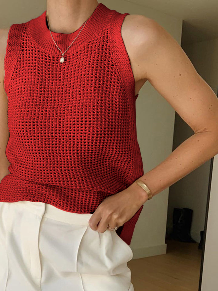 Haut sans manches évidé en tricot uni
