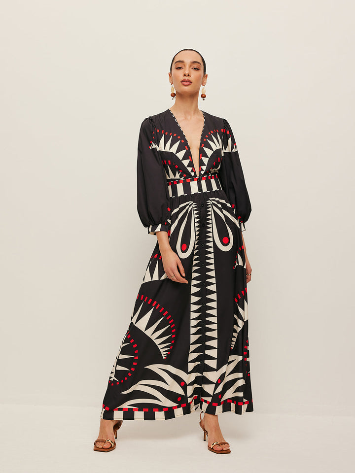 Robe Longue Bohème à Col V et Fente