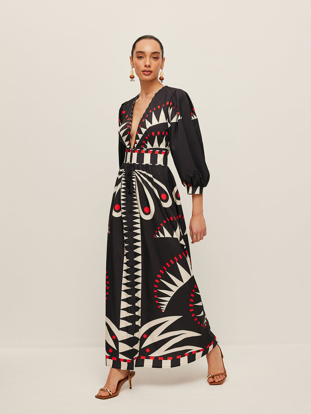 Robe Longue Bohème à Col V et Fente