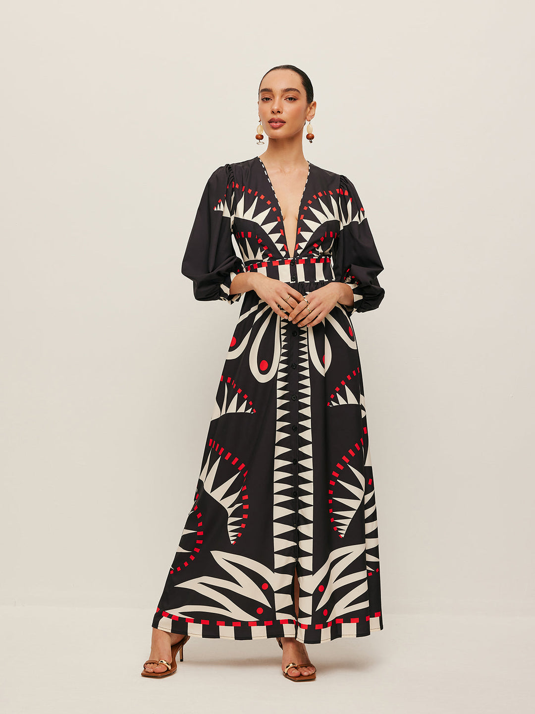 Robe Longue Bohème à Col V et Fente