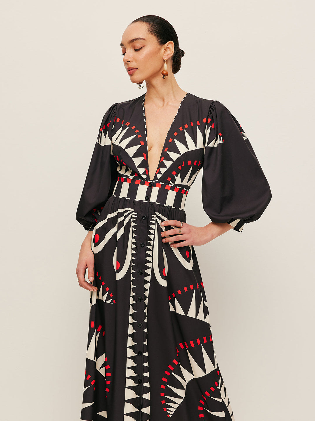 Robe Longue Bohème à Col V et Fente