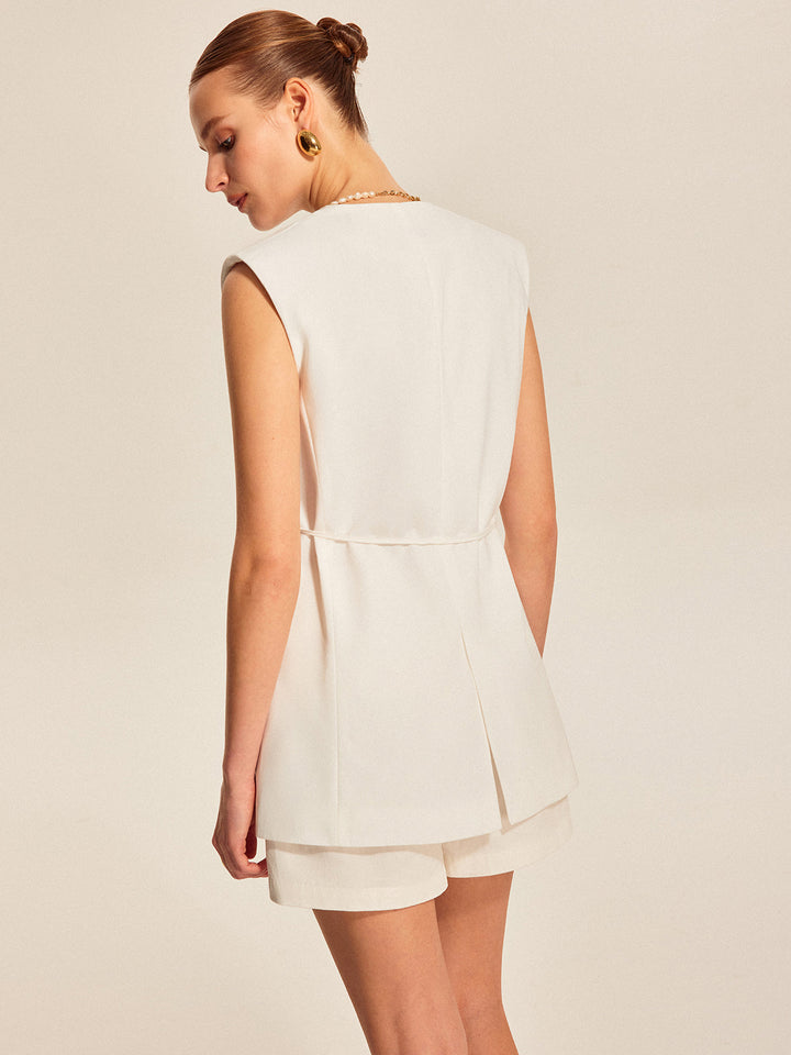 Gilet sans manches en V avec ceinture