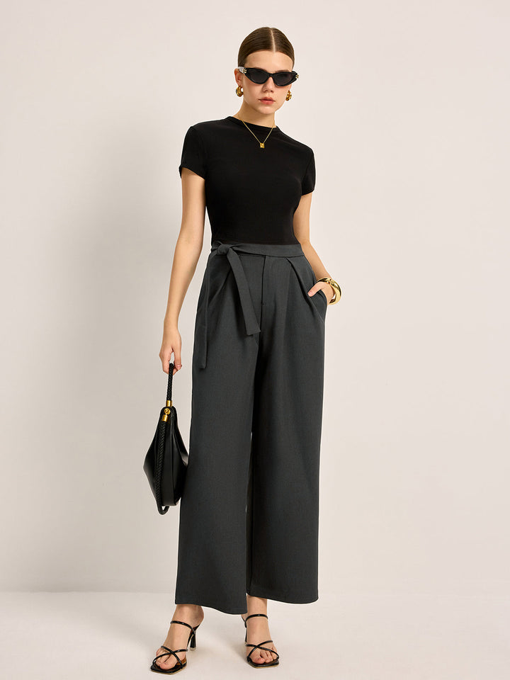 Pantalons à taille mi-haute avec ceinture et poches