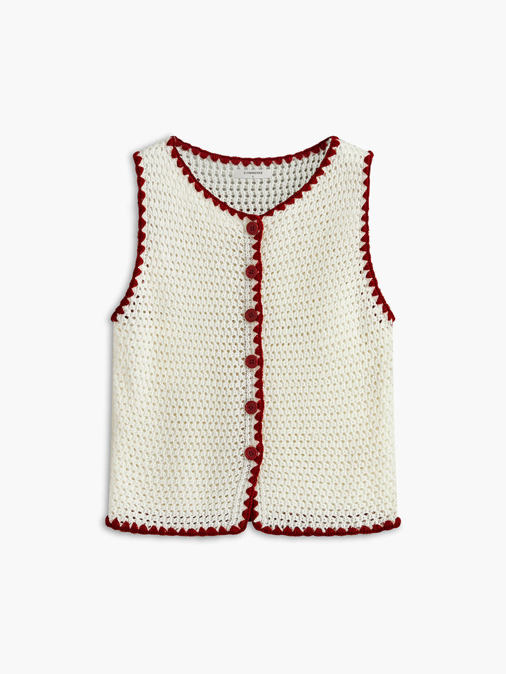 Gilet en crochet contrasté boutonné