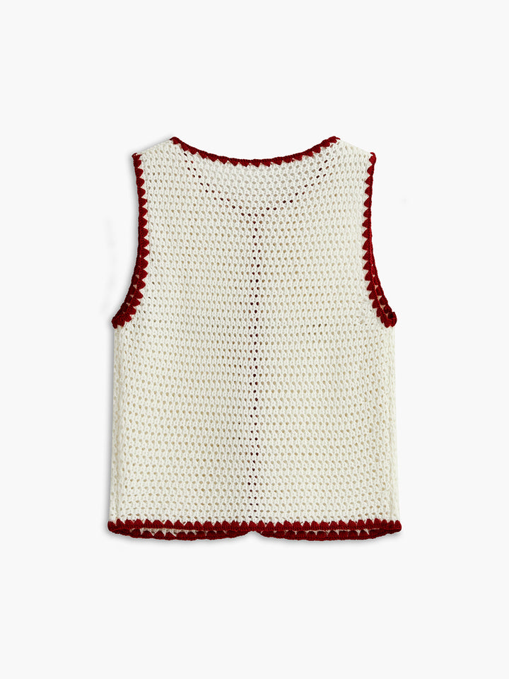 Gilet en crochet contrasté boutonné
