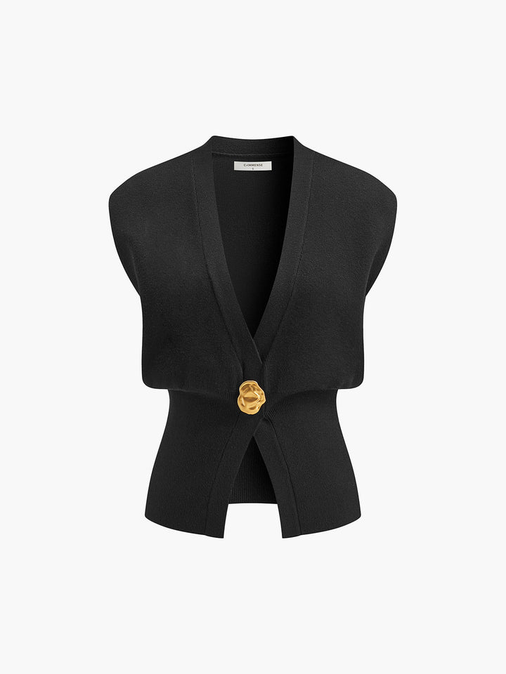Gilet sans manches à col en V et boutons