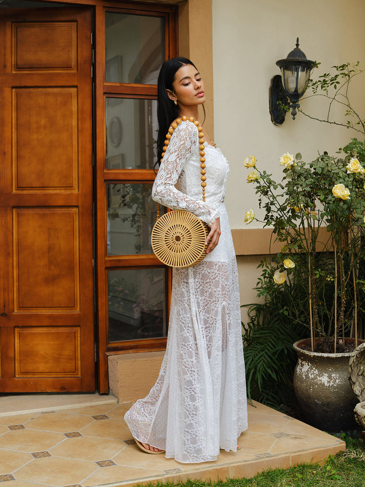 Jupe en Dentelle Semi-Transparente Taille Mi-Haute