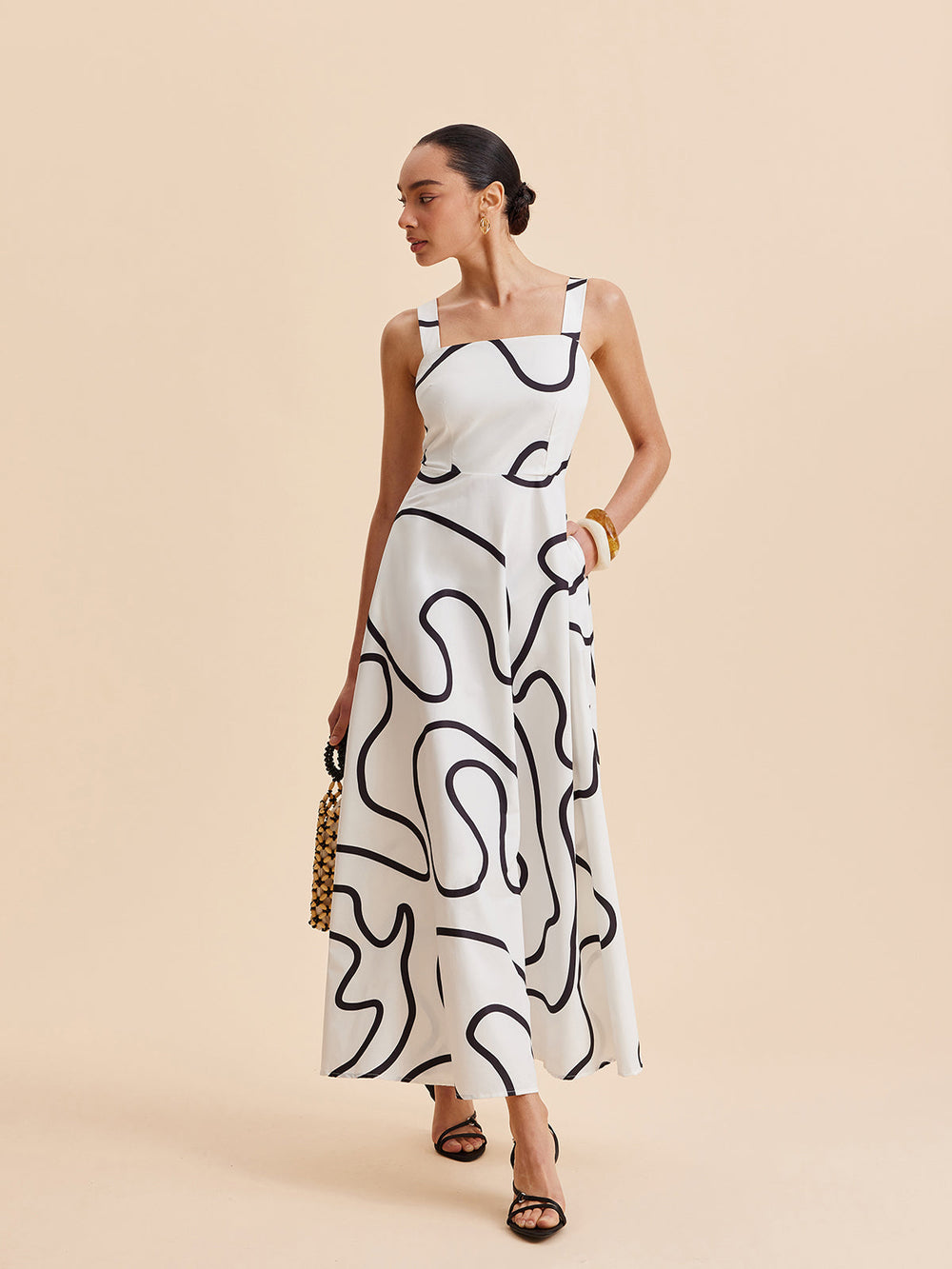Robe Carrée à Bretelles Imprimée Abstraite