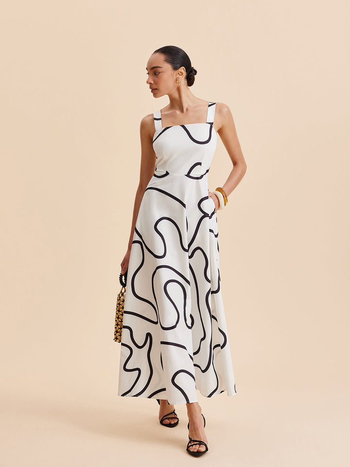 Robe Carrée à Bretelles Imprimée Abstraite