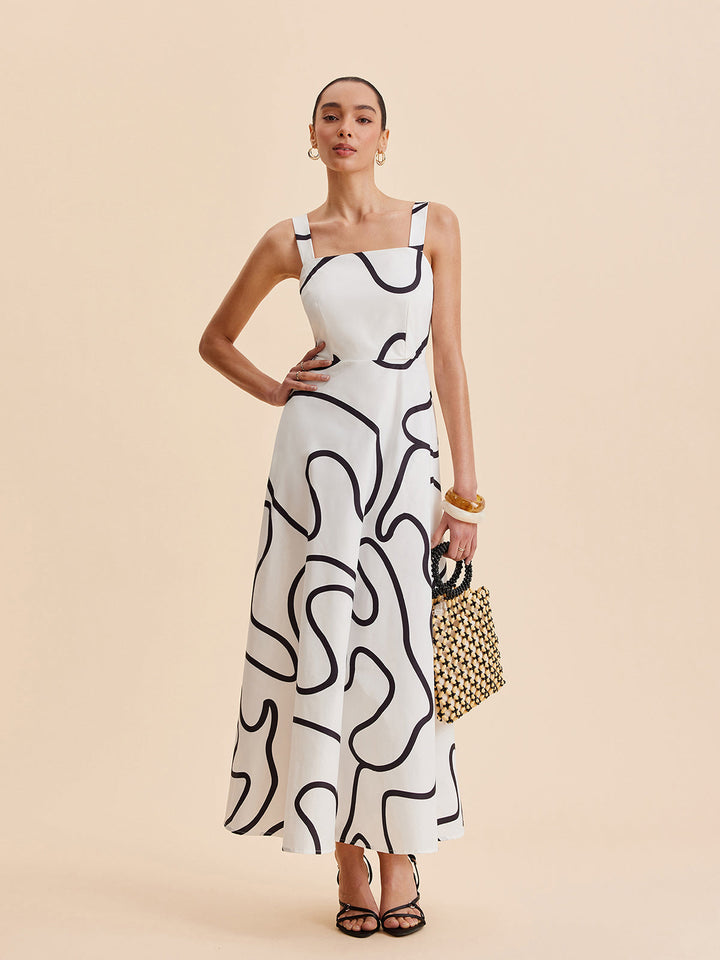 Robe Carrée à Bretelles Imprimée Abstraite