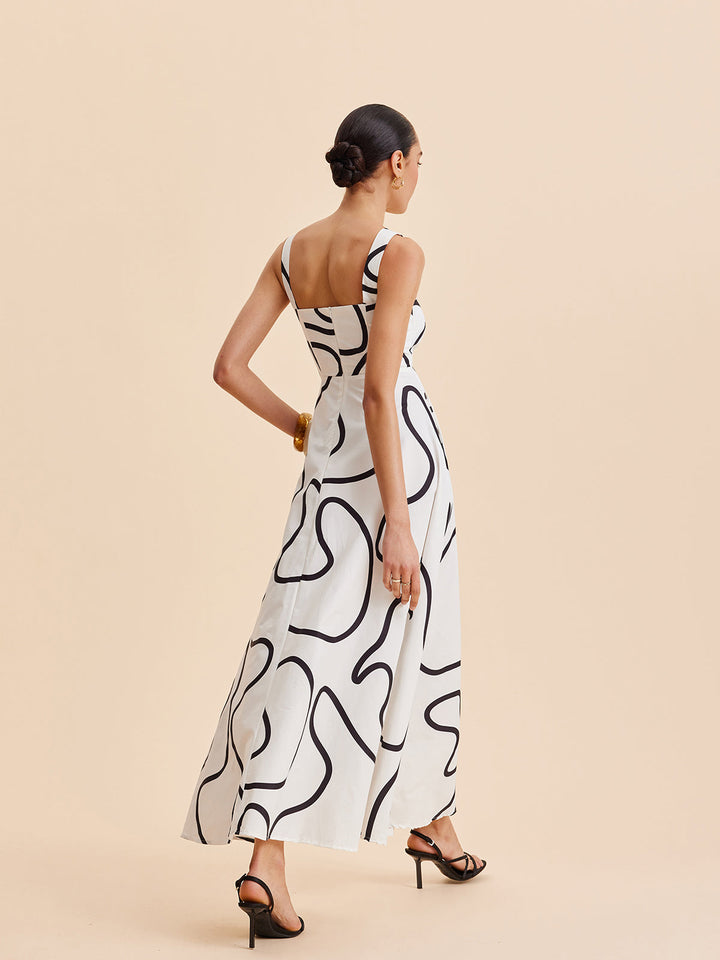 Robe Carrée à Bretelles Imprimée Abstraite