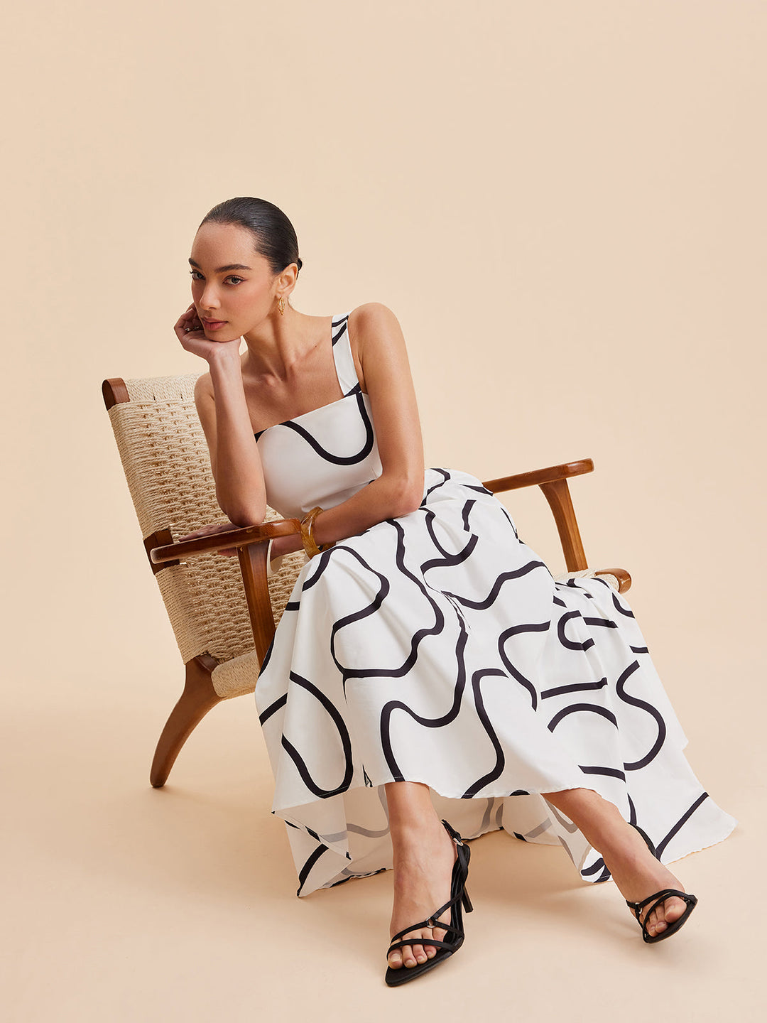 Robe Carrée à Bretelles Imprimée Abstraite