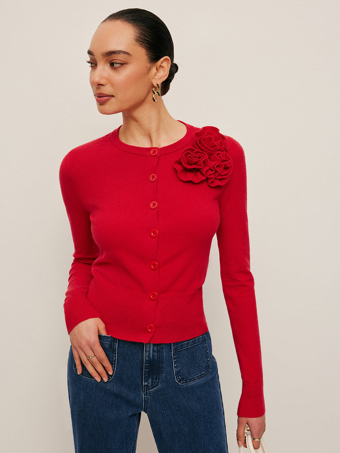 Cardigan à Accent Floral 3D